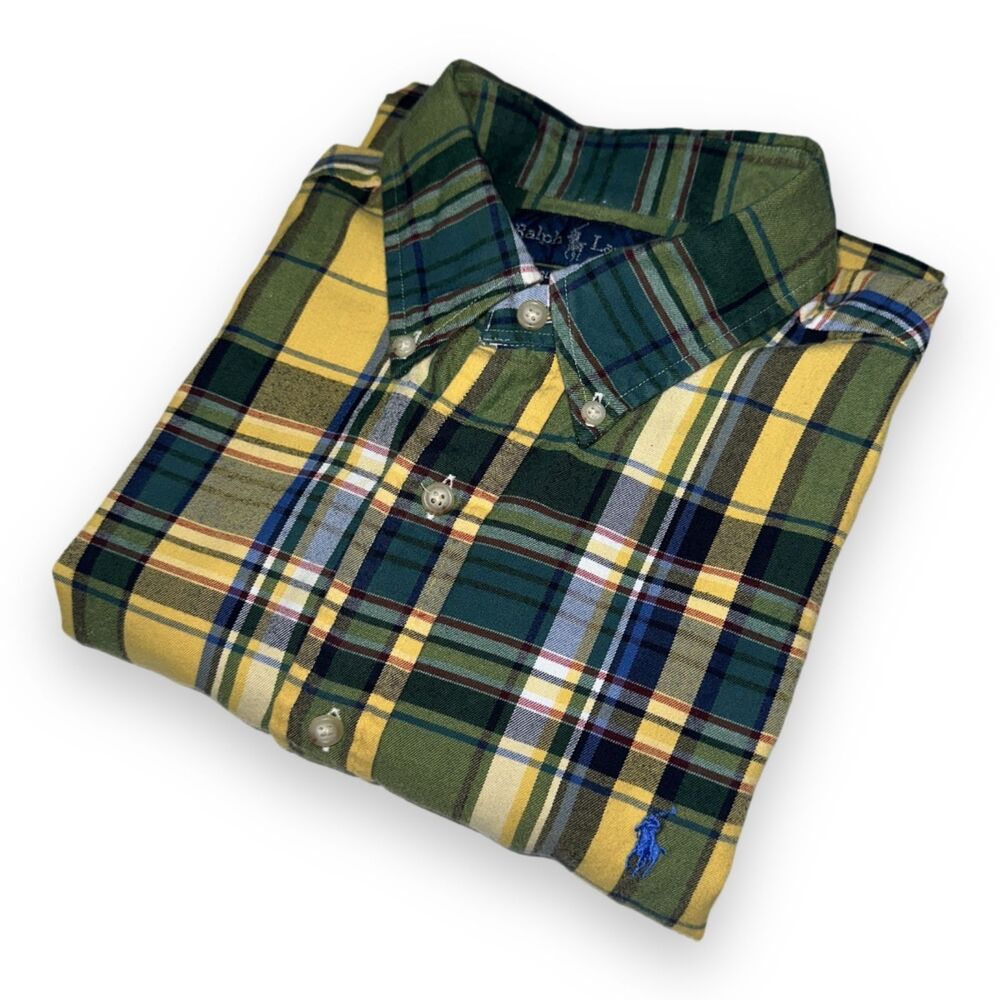 Ralph Lauren Plaid Flannel Shirt Classic Fit Yellow Green L - Picture 4 of 9
